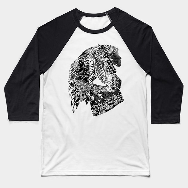 Native American Woman Baseball T-Shirt by erzebeth